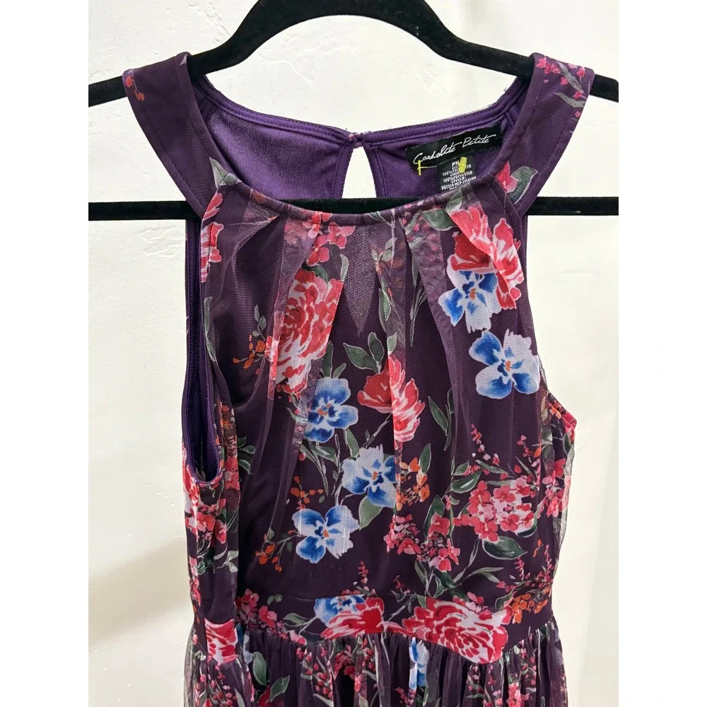Candolite Petite Purple Floral Mesh Maxi Dress Sleeveless PM DB7359-MLP-21542RH